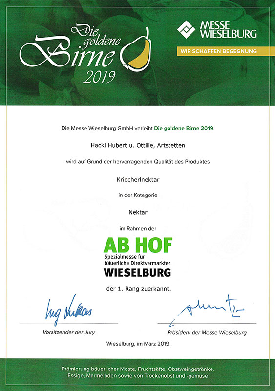 Kriecherlnektar Prämierung