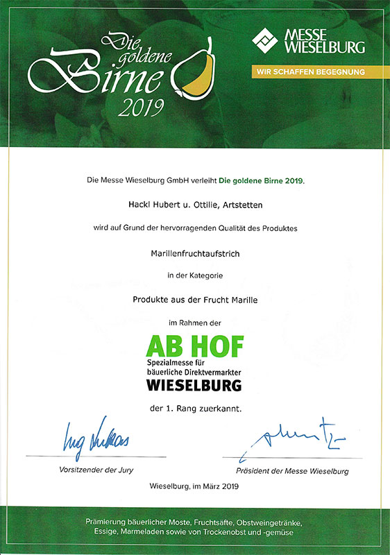 Marillenfruchtaufstrich Prämierung