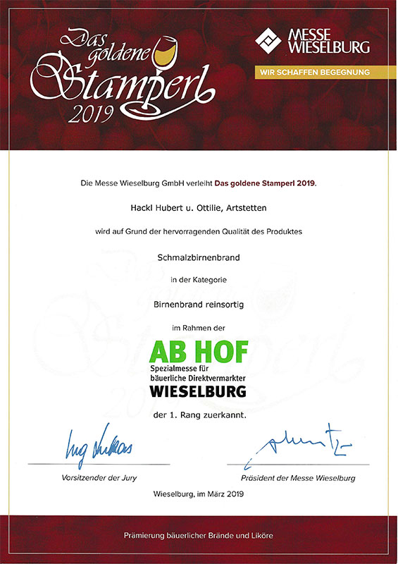 Schmalzbirnenbrand Prämierung